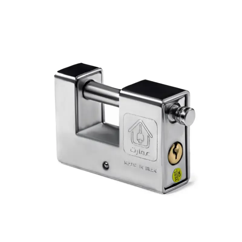 تصویر از قفل کتابی ۹۰ روکش دار پله ای براق (استیل) 3 کلید برنجی عمارت